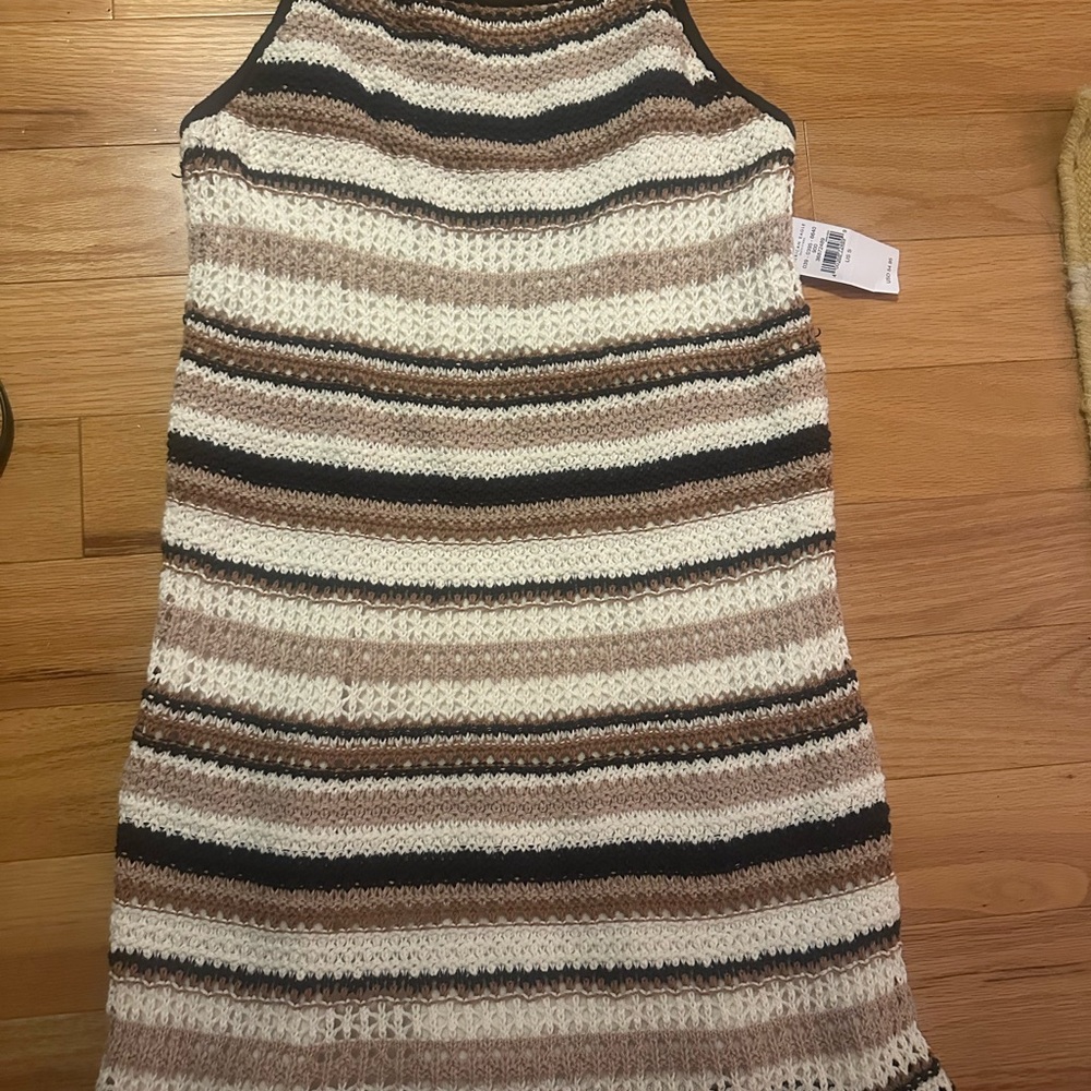 American Eagle Outfitters Striped Knit Mini Dress in Cream, Brown, Black
